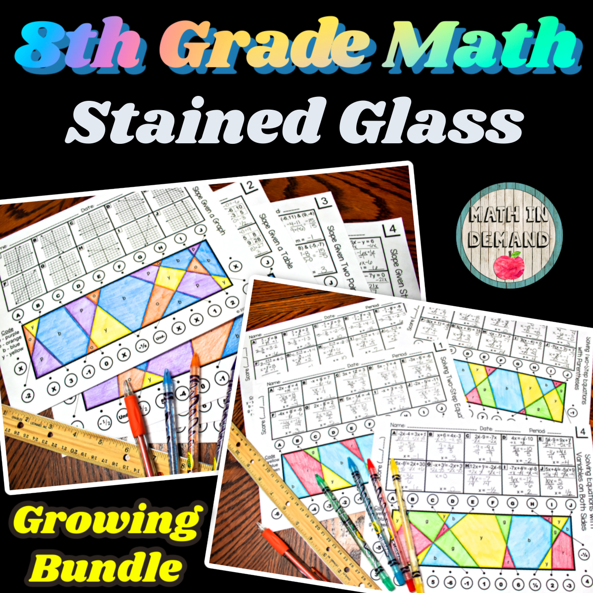 Example Stain Glass Math Project 8th Grade Math Stained Glass Activities Bundle (Includes 24 Engaging W ...