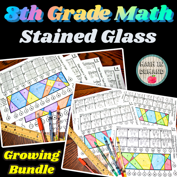 8th Grade Math Stained Glass Activities Bundle (Includes 24 Engaging W ...