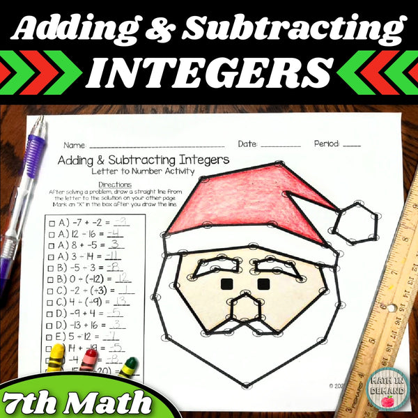Adding & Subtracting Integers Letter to Number Christmas Activity ...