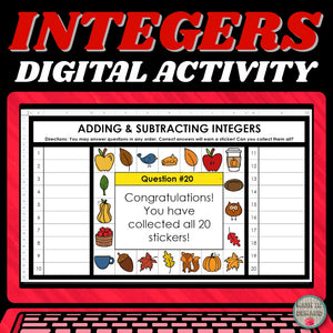 Adding & Subtracting Integers Digital Sticker Activity in Google Sheets