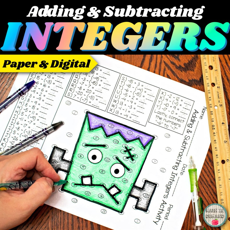 Adding & Subtracting Integers Letter to Number Halloween Activity
