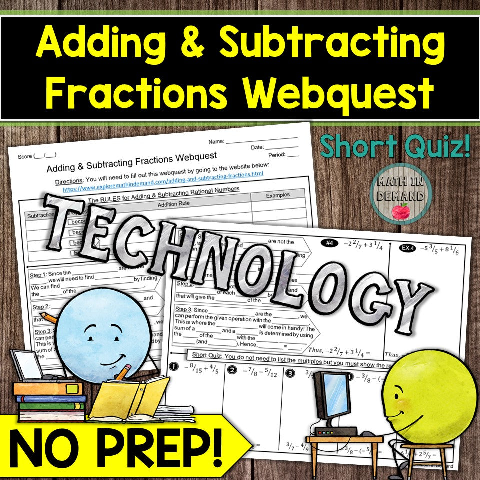 Adding and Subtracting Fractions Webquest (Includes Negatives)