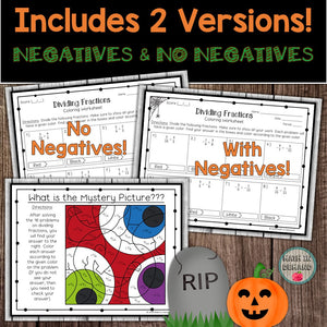 Dividing Fractions Coloring Worksheet Halloween Edition Mystery Picture