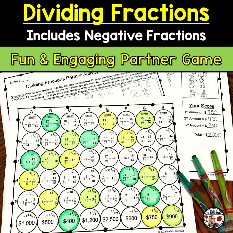 Dividing Fractions Partner Activity (Includes Negatives)