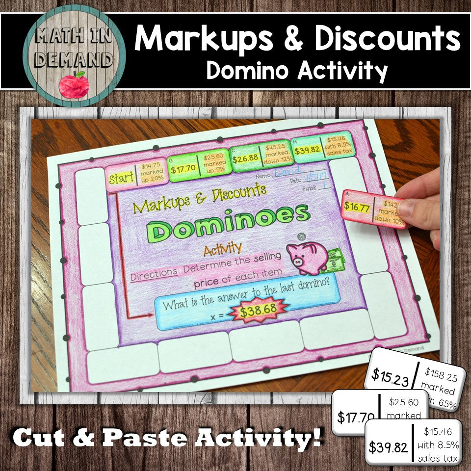 Markups and Discounts Dominoes Activity (Includes Markups, Discounts, Sales Tax)