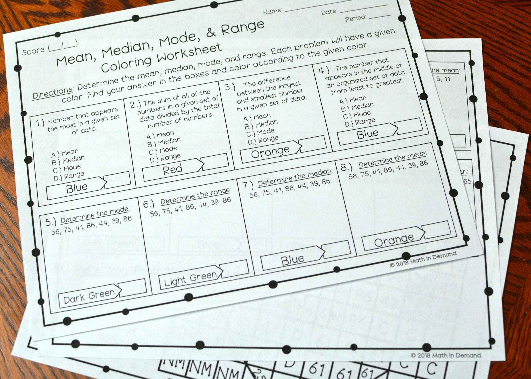 Mean, Median, Mode, and Range Coloring Worksheet Math in Demand
