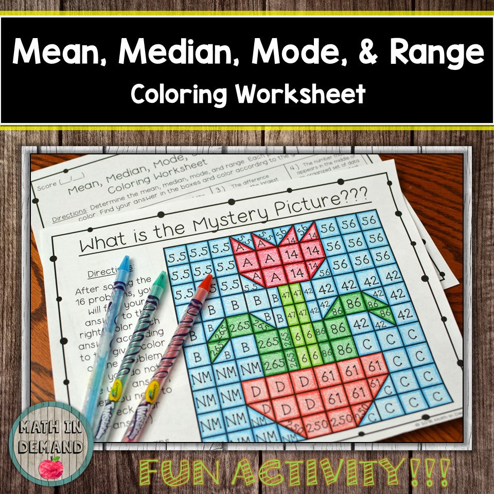 Mean Median Mode Range Tagged coloring worksheet Math in Demand