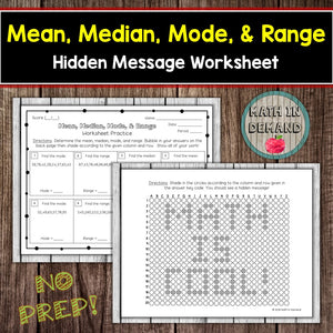 Mean, Median, Mode, and Range Hidden Message Worksheet