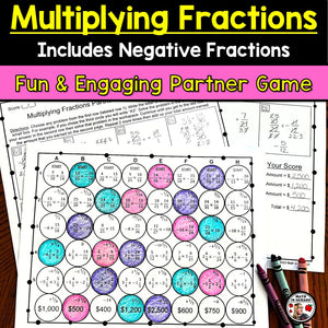 Multiplying Fractions Partner Activity (Includes Negatives)
