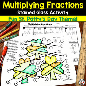 Multiplying Fractions St. Patrick's Day Stained Glass Activity