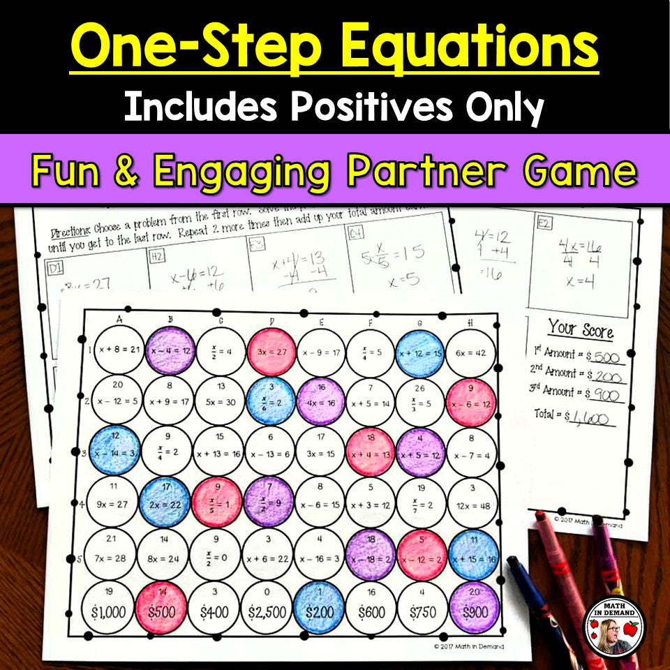 One-Step Equations Partner Activity