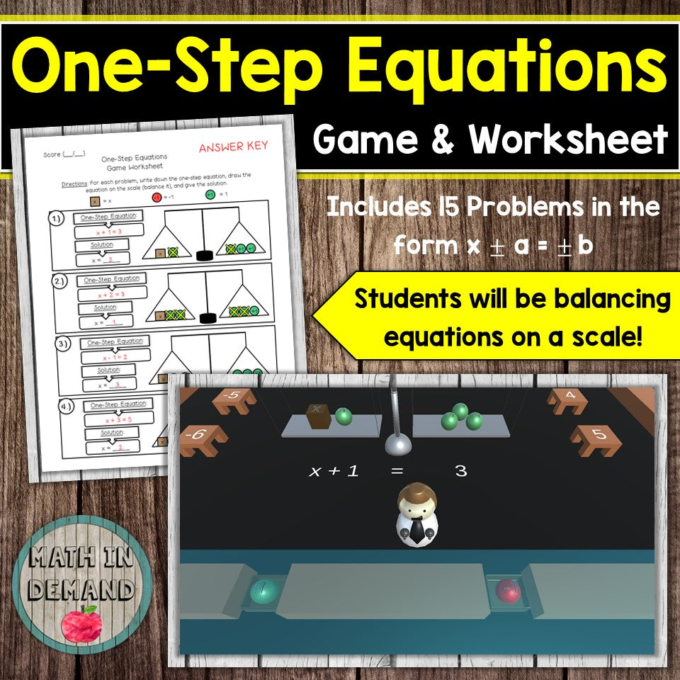 One-Step Equations Game and Worksheet
