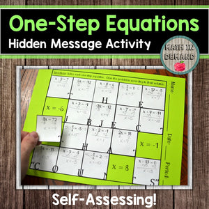 One-Step Equations Hidden Message Activity