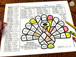 Percent to Decimal Stained Glass Activity Fall Thanksgiving Edition