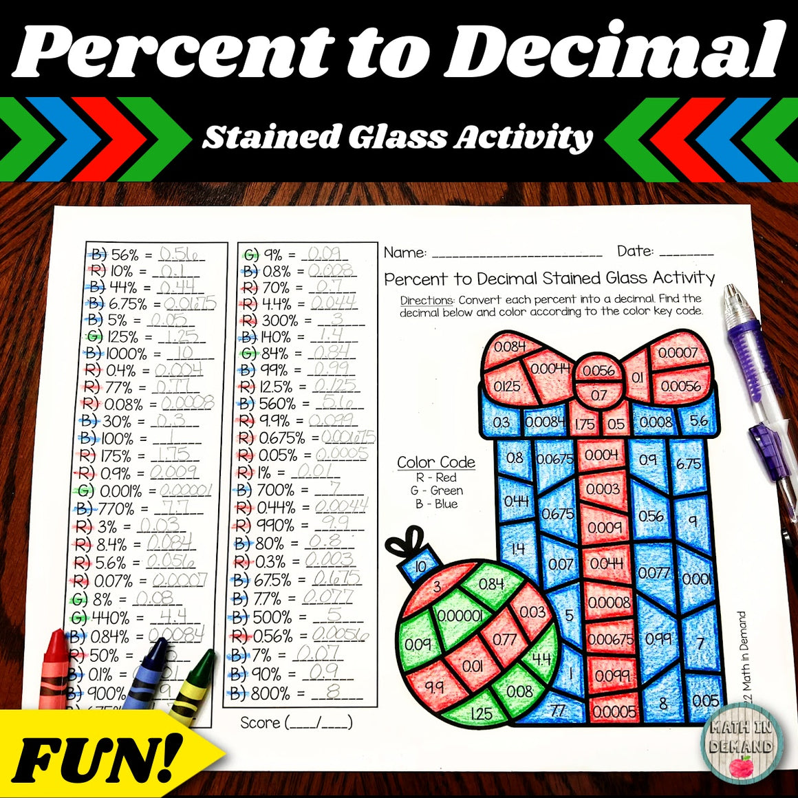 Percent-Decimal Conversion Present Stained Glass