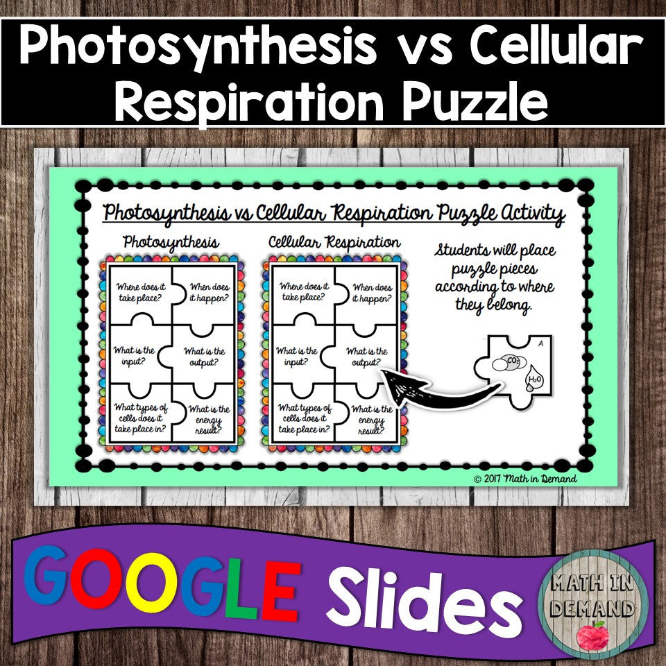 Photosynthesis vs Cellular Respiration Puzzle Activity in Google Slides