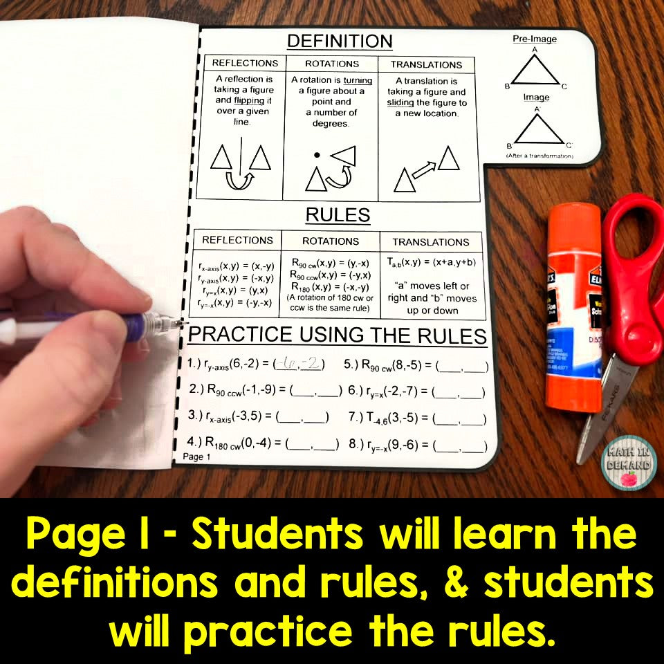 Transformations Booklet (Reflections, Rotations, and Translations ...