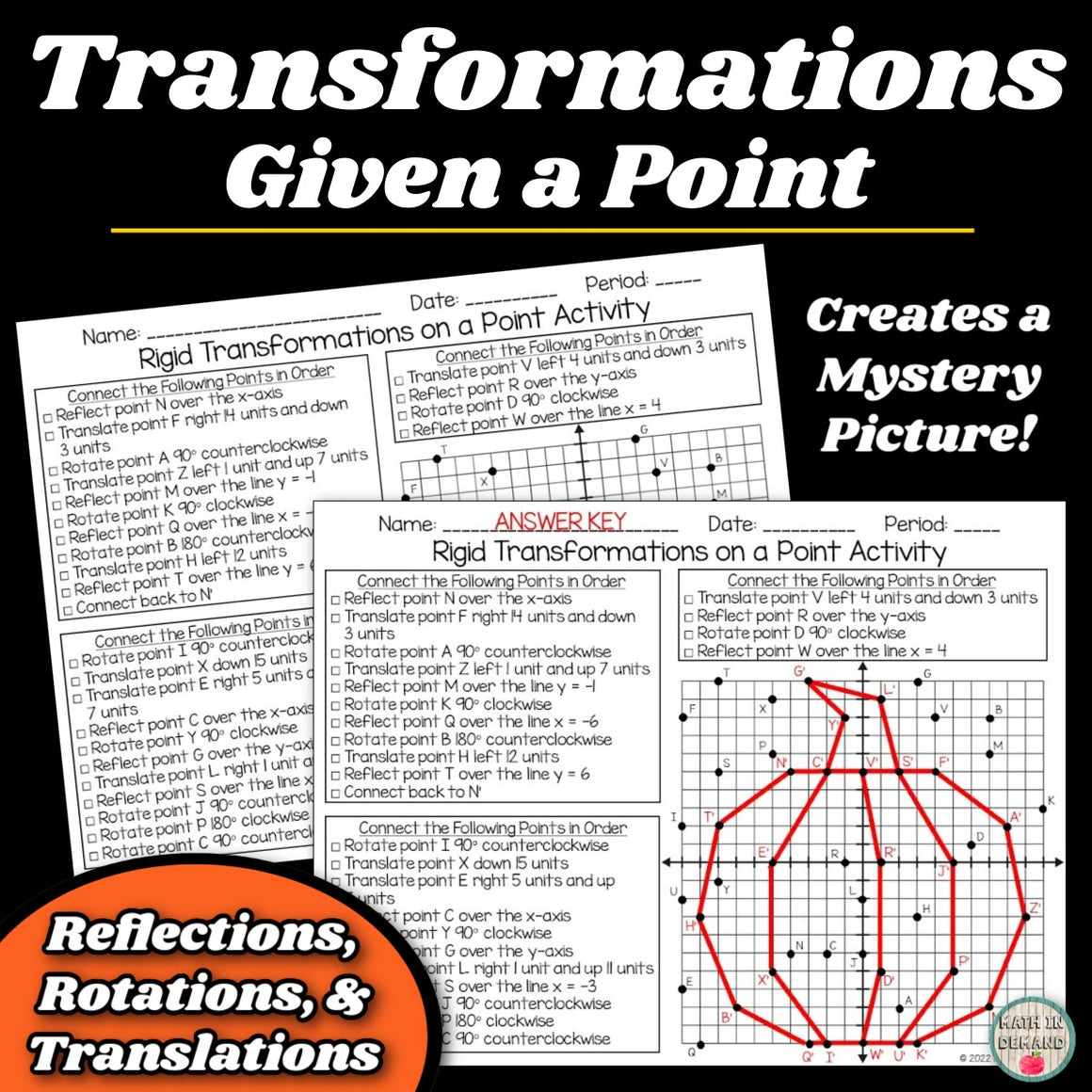 Rigid Transformations on a Point 8th Grade Math Mystery Graphing Activity