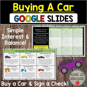 Buying a Car in GOOGLE SLIDES Simple Interest & Balance DISTANCE LEARNING