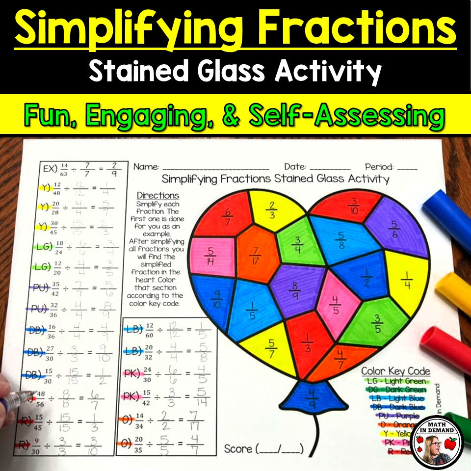 Simplifying Fractions Heart Balloon Stained Glass