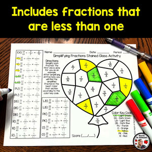 Simplifying Fractions Heart Balloon Stained Glass