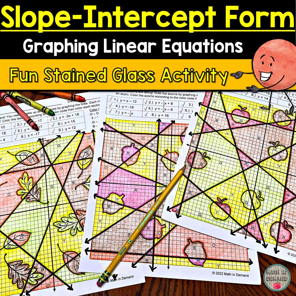 Slope-Intercept Form on a Graph Fall Autumn Stained Glass Activities