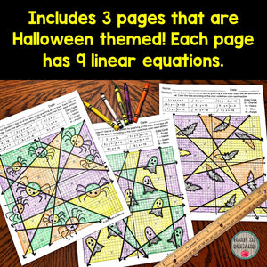 Slope-Intercept Form on a Graph Halloween Stained Glass Activities