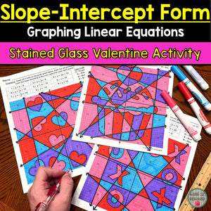 Slope-Intercept Form on a Graph Valentine's Day Stained Glass Activities