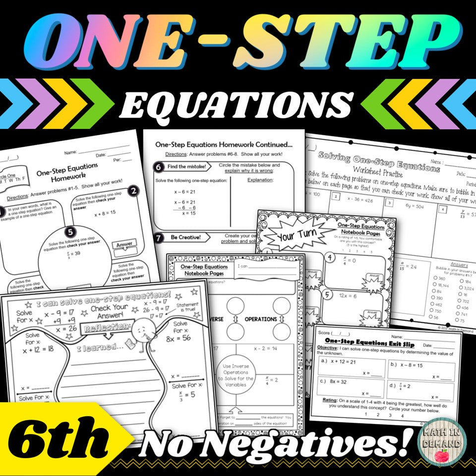 One-Step Equations Unit Bundle for 6th Grade Math (Includes No Negatives)