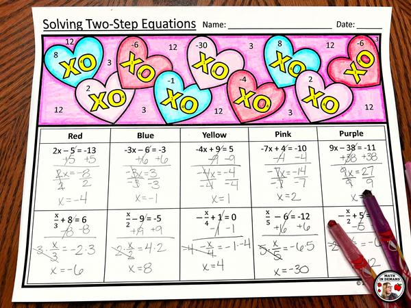 Solving Equations Coloring Worksheets Two Step Multi Step Amp Variabl