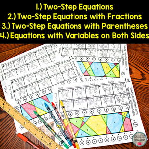 Solving Equations Stained Glass 4 Worksheets (Two-Step & Multi-Step Equations)