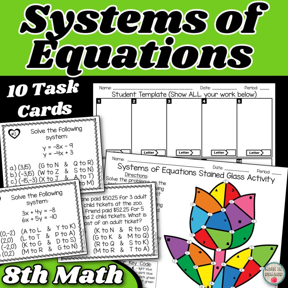 Systems of Equations Stained Glass Task Cards