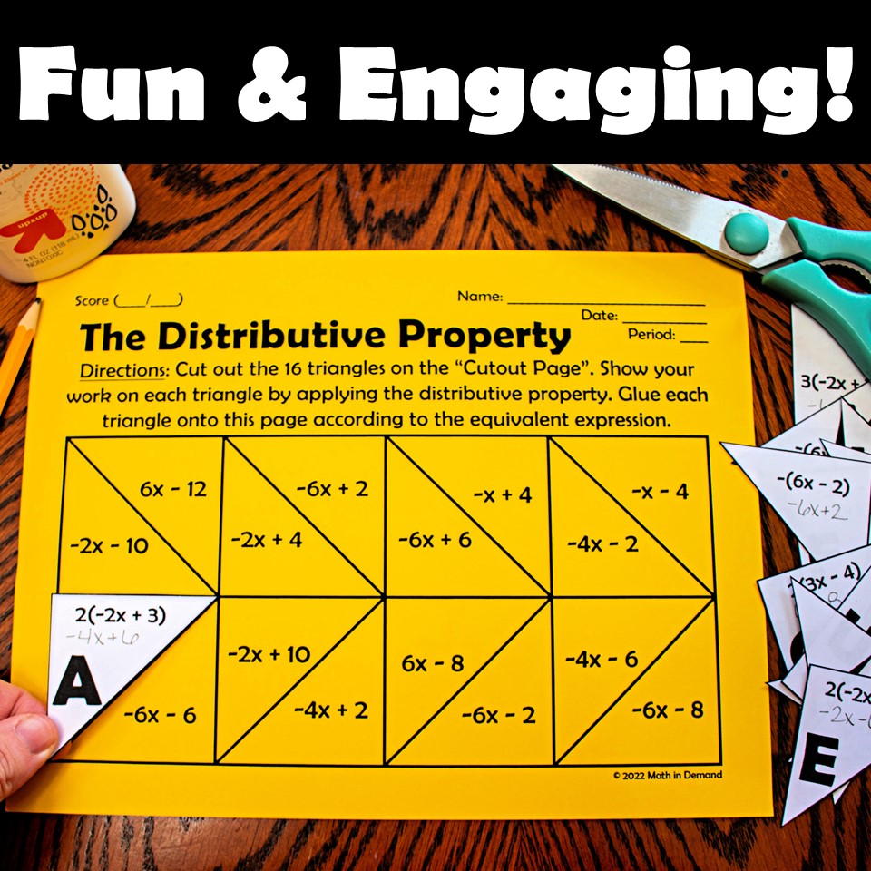 Array Cut Distributive Property The Distributive Property Cut & Paste Hidden Message Activity - Math in ...