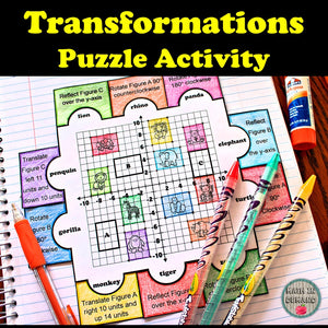Transformations Capture the Zoo Animals Puzzle Activity Great for Math Notebooks