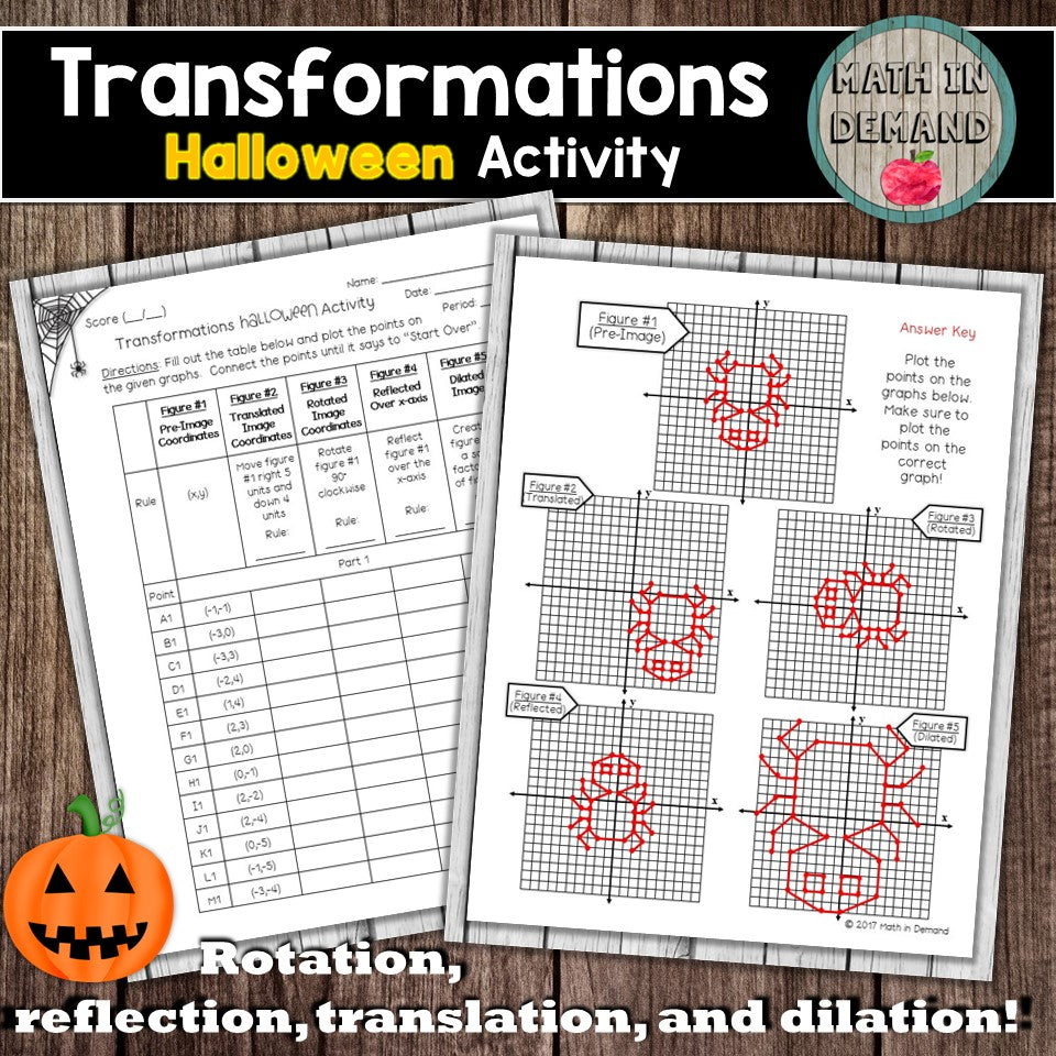 Transformations Halloween Activity (Reflection, rotation, translation, and dilation)