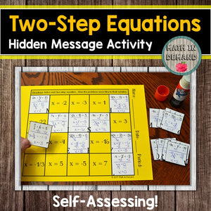 Two-Step Equations Cut & Paste Hidden Message Activity