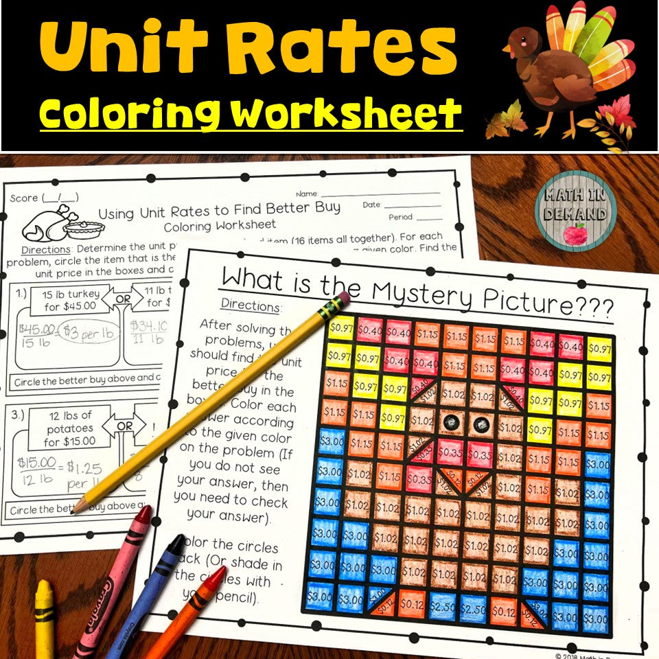 Unit Rates Coloring Worksheet (Thanksgiving Edition)
