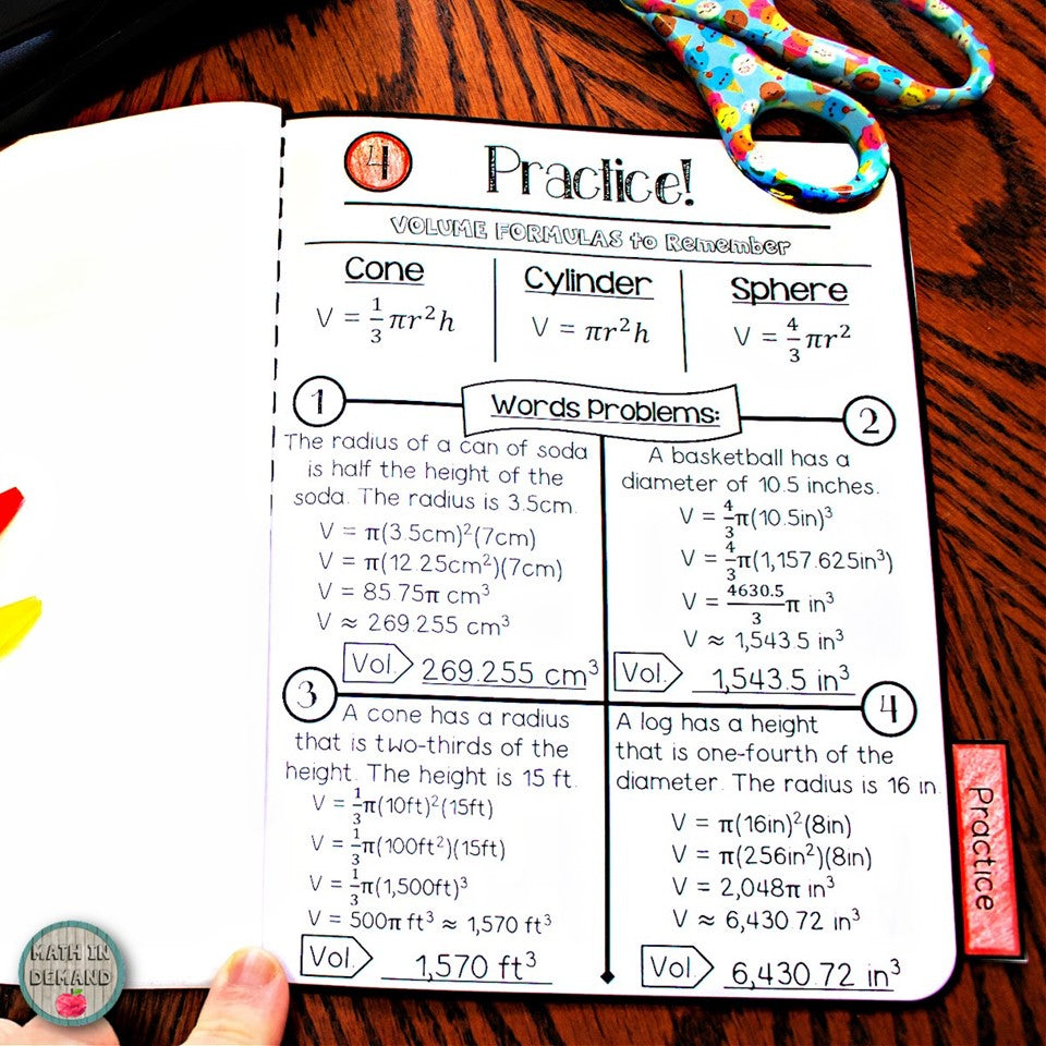 Volume Booklet (Cone, Cylinder, & Sphere) Math in Demand
