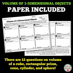 Volume of 3-Dimensional Objects in Google Sheets (Cone, Cylinder, Sphere, & Prisms)