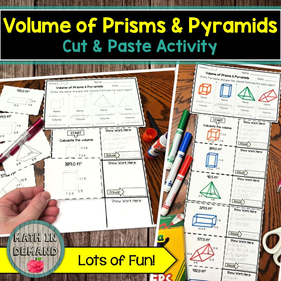 Volume of Prisms and Pyramids Cut & Paste Activity for Bulletin Boards
