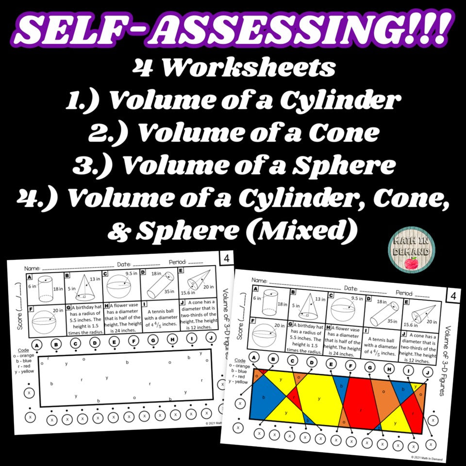 Volume of a Cone, Cylinder, and Sphere Stained Glass Activities Math