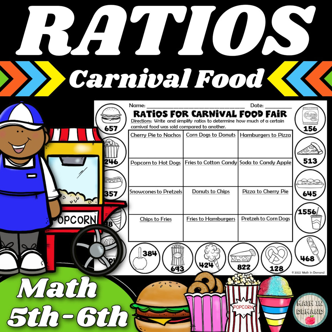 Writing & Simplifying Ratios with Carnival Fair Food Activity 5th 6th Grade Math