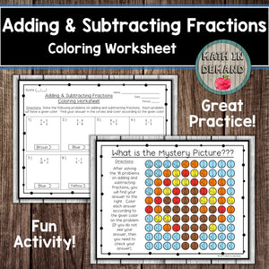 Adding and Subtracting Fractions Coloring Worksheet