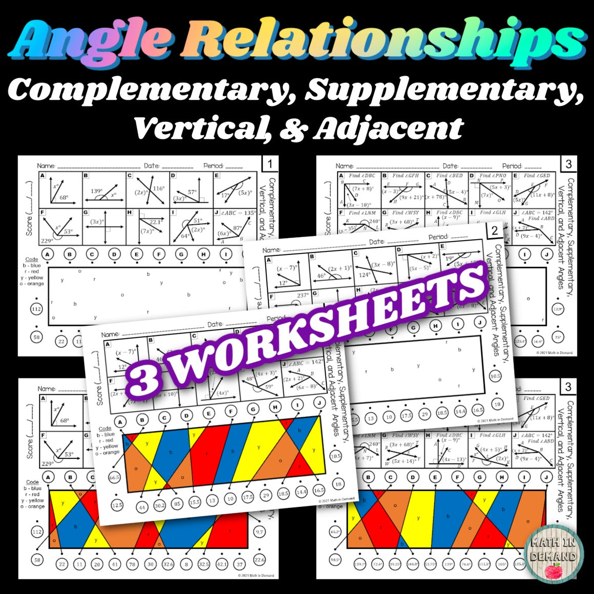 Angle Relationships Stained Glass Activity Complementary Supplementary Vertical