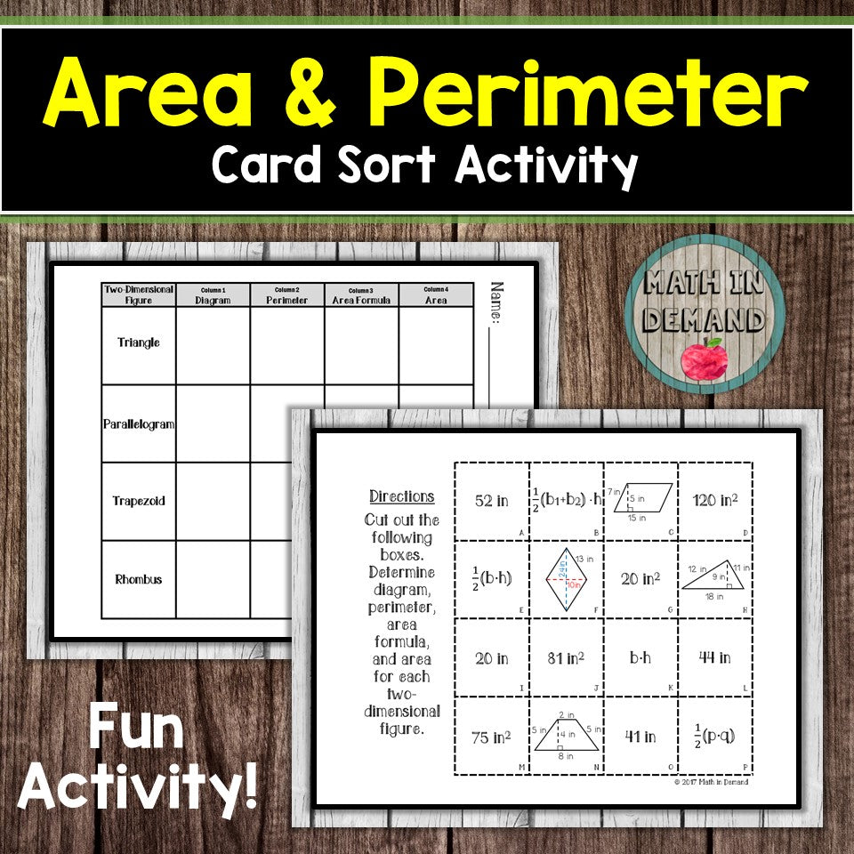 Area and Perimeter Card Sort Activity