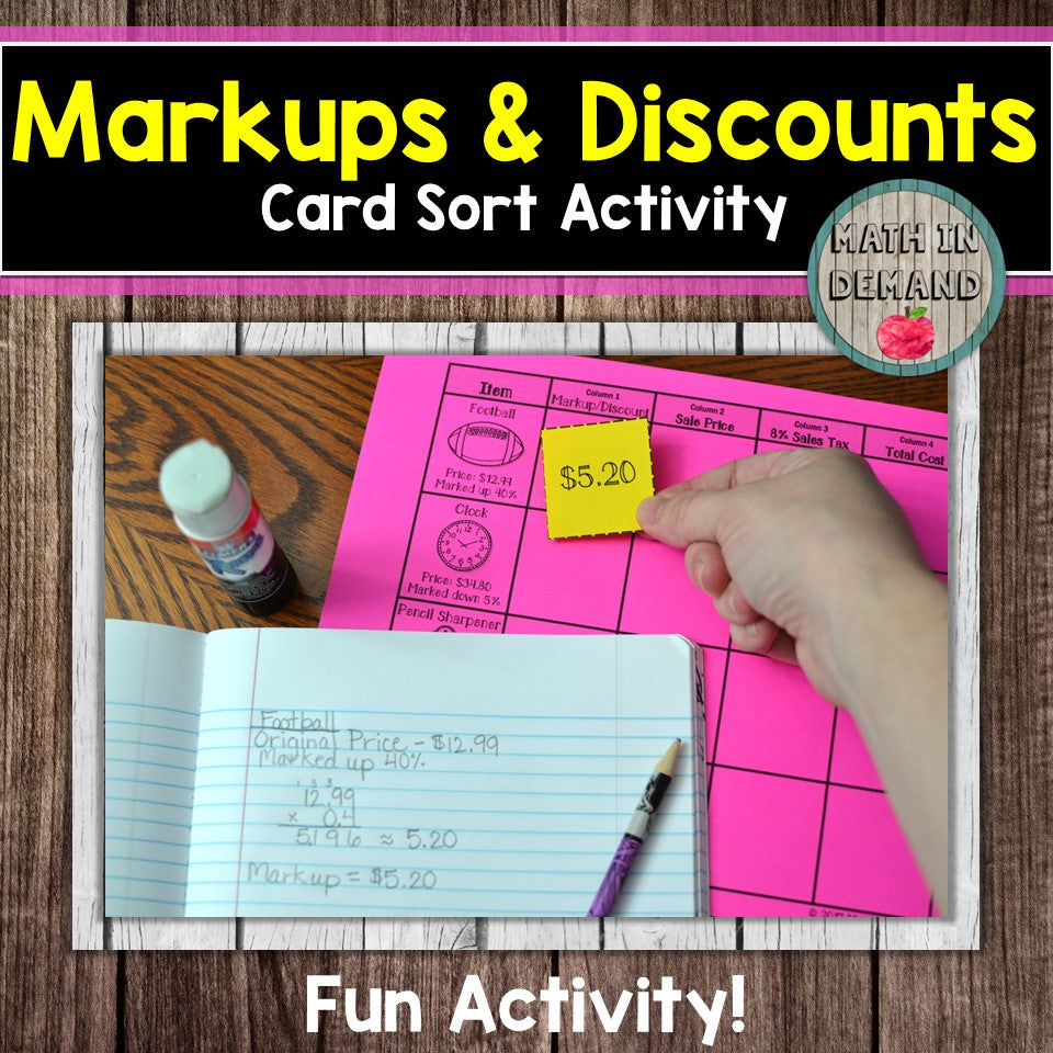 Markups and Discounts Card Sort Activity