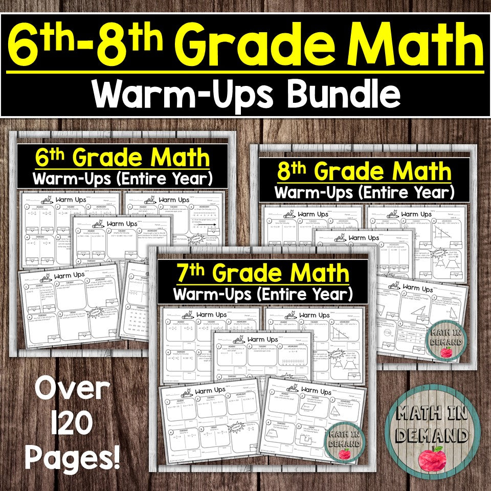 6th, 7th, and 8th Grade Math Warm-Ups Bundle