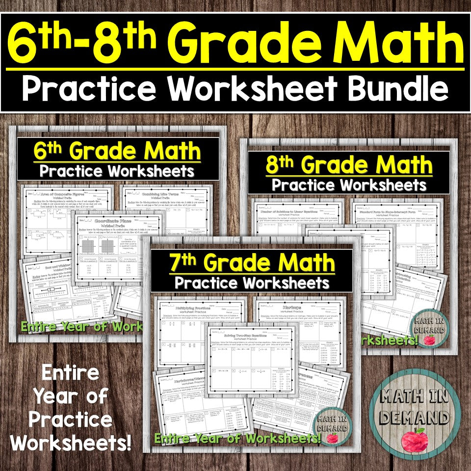 Math Practice Worksheets Bundle Math In Demand