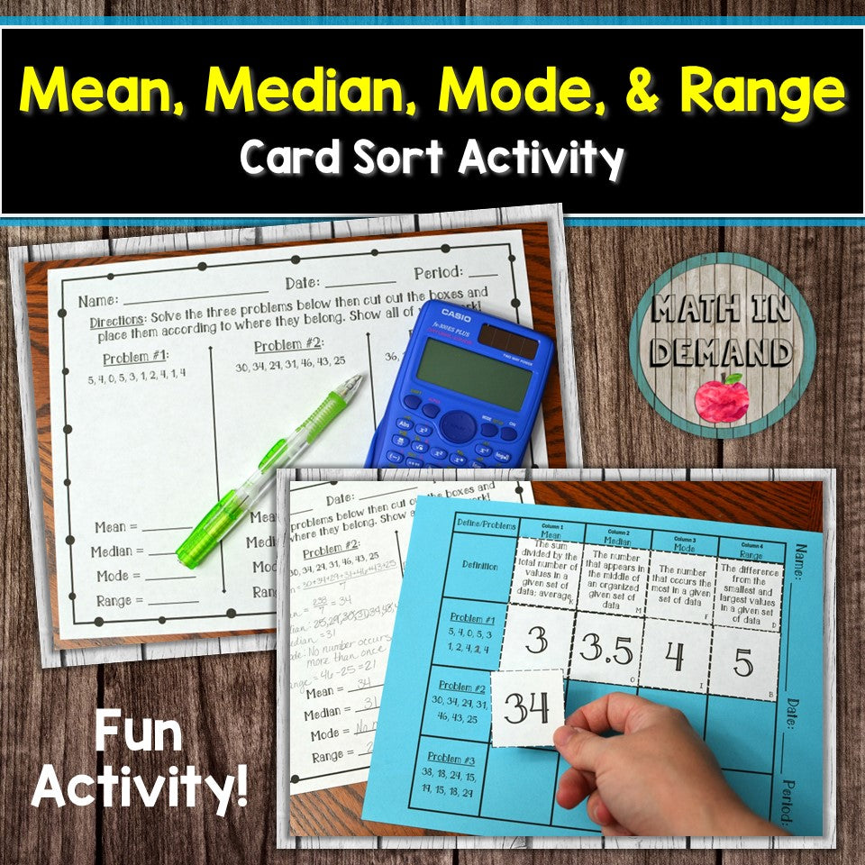 Mean, Median, Mode, and Range Card Sort Activity