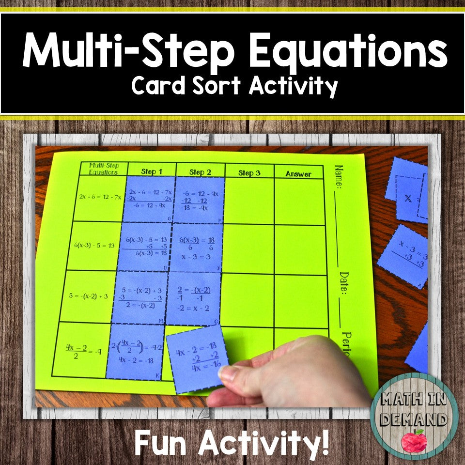Multi-Step Equations Card Sort Activity - Math in Demand